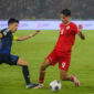 Aksi Pemain Timnas Indonesia Rafael Struick pada pertandingan Kualifikasi Piala Dunia 2026 melawan Timnas Jepang di Stadion Utama Gelora Bung Karno, Jakarta, Jumat (15/11/2024).