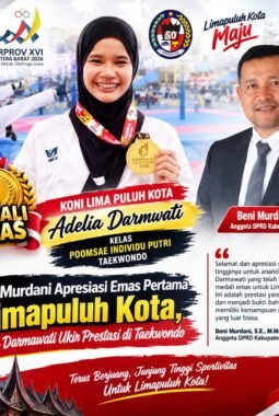 Beni Murdani Apresiasi Emas Pertama Limapuluh Kota, Adelia Darmawati Ukir Prestasi di Taekwondo
